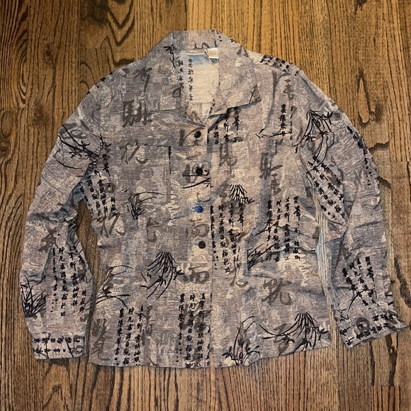 Chico’s Oriental Print Silk & Linen Pocket Shirt - Picture 11 of 11